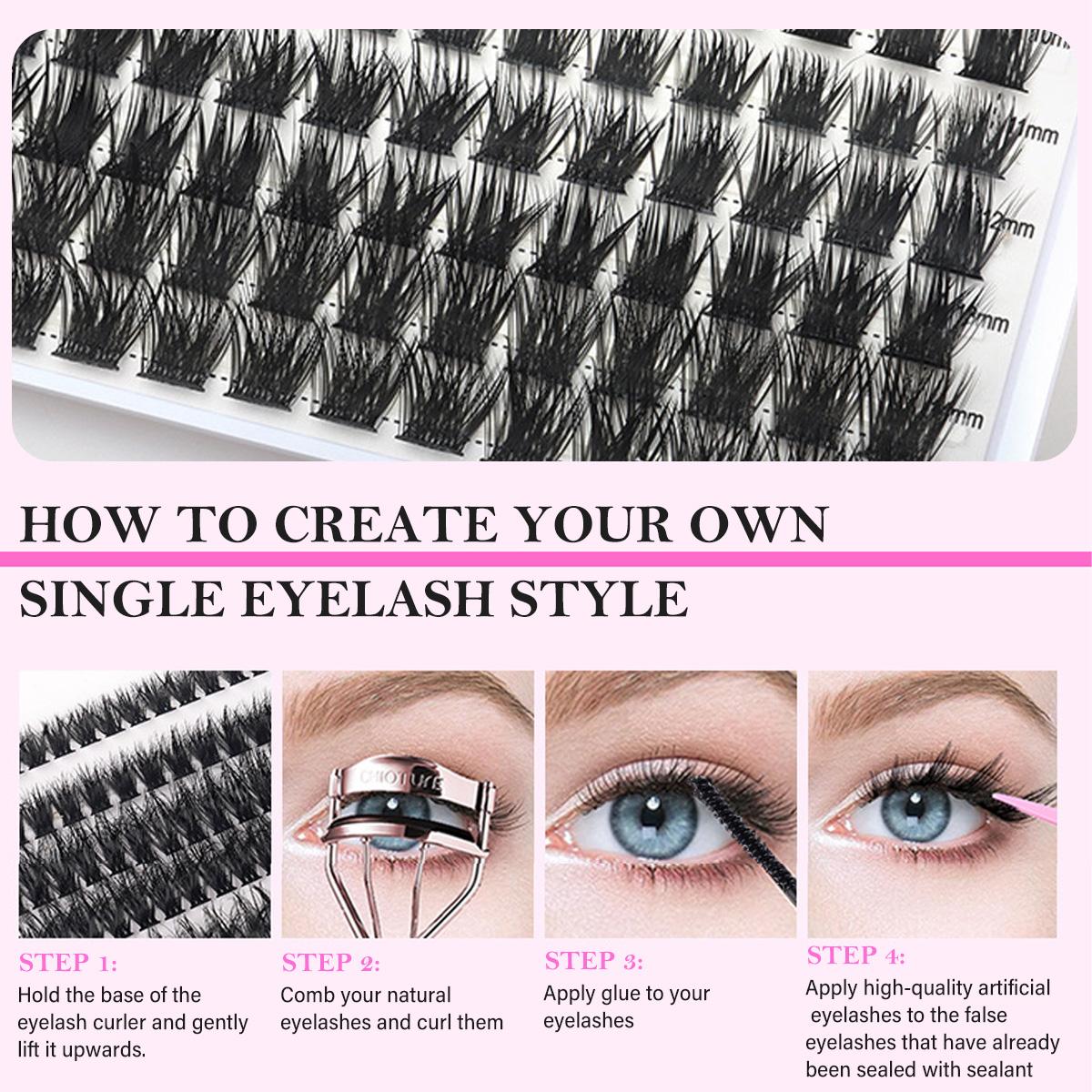 Flare Lashes Kit - 280 Clusters Individual Lash Extensions (9-15mm), Invisible Band Natural Fluffy, with Bond Seal Eyelash Glue, Lash Remover & Tweezers, Waterproof Long-Lasting DIY for Beginners