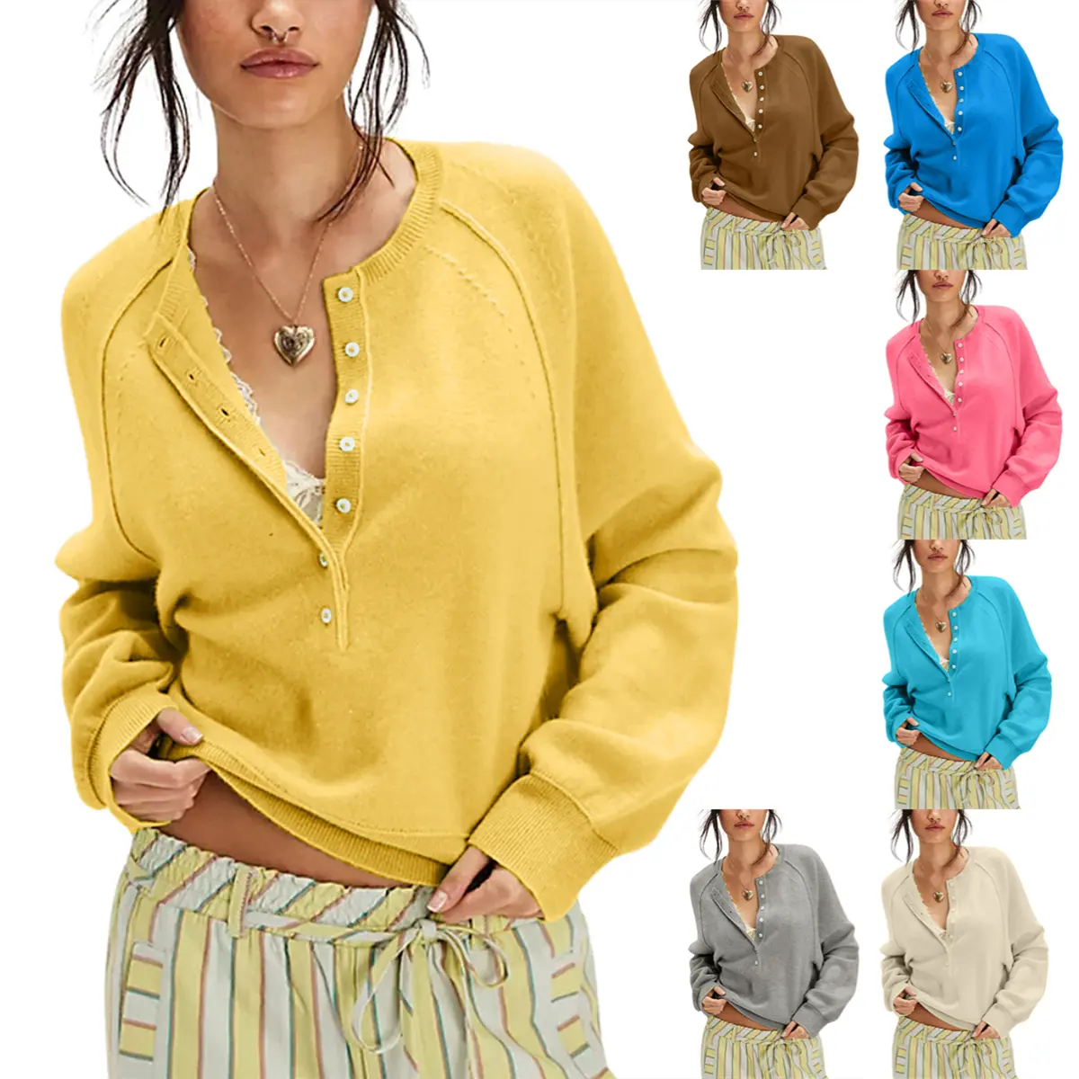 WoodBerry Women's Longsleeves Knitting Pullover - Half-Button-Down Henley Neck, Nylon Minimalist Basic Lightweight Solid Knitwear for Work, Travel Womenswear, Casual, Round Neck, Tops, Business, Shirt, Preppy Cute, Lady, Hook And Eye, Solid Plain, Soft Bl