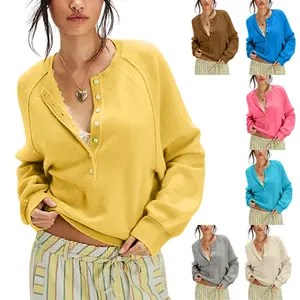 WoodBerry Women's Longsleeves Knitting Pullover - Half-Button-Down Henley Neck, Nylon Minimalist Basic Lightweight Solid Knitwear for Work, Travel Womenswear summerwins