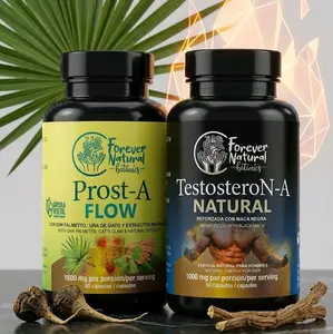 Forever Natural Botanics Prost-A Flow 1500 mg & TestosteroN-A Natural 1000 mg with Black Maca, SawPalmetto, Cat'sClaw, Nettle Curcumin for Men Essential Duo Vitality Balance Dietary Supplement