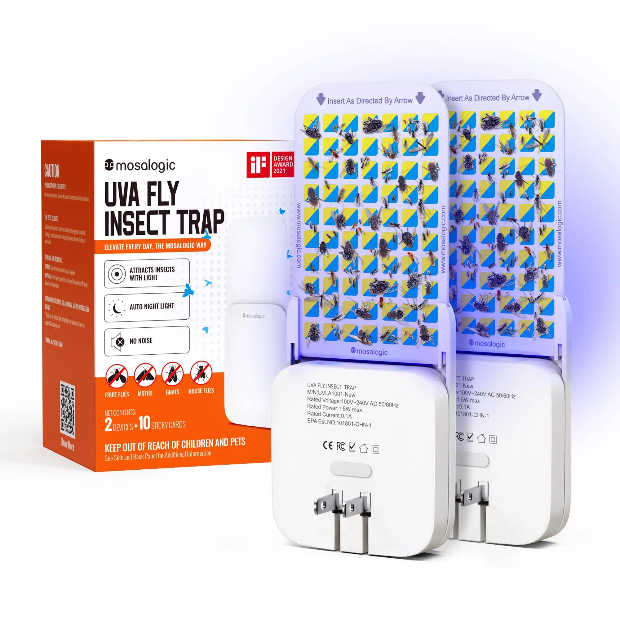 Mosalogic Plug-in Fruit Fly Trap - UV Light Lure Automatic Line-Voltage Insect Control, No Battery, 600 Sqft Coverage, Set-Forget Family-Safe Indoor Pest Catcher for Kitchen/Living Room