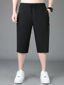 Men’s 3/4 shorts for summer  lightweight quick-dry ice silk breathable casual loose drawstring mid-length shorts with large pockets, suitable for fitness and running