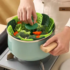 Food Grade Foldable Steamer Basket Strainer Fruit Basket Water Filter Bowl Multi-Functional Folding Lotus Steam Rack Drainage Design