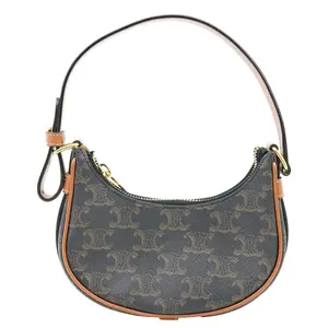 Pre-owned Celine Canvas and Leather Shoulder Bags Ava Triomphe Canvas Calfskin Shoulder Bag Tan