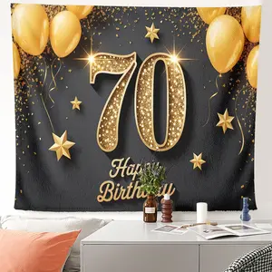 1pc Golden 70 Happy Birthday Fabric Mural, Durable Washable Polyester Wall Hanging for Living Room, Home Office, Bedroom, Dorm Room, Party Backdrop.