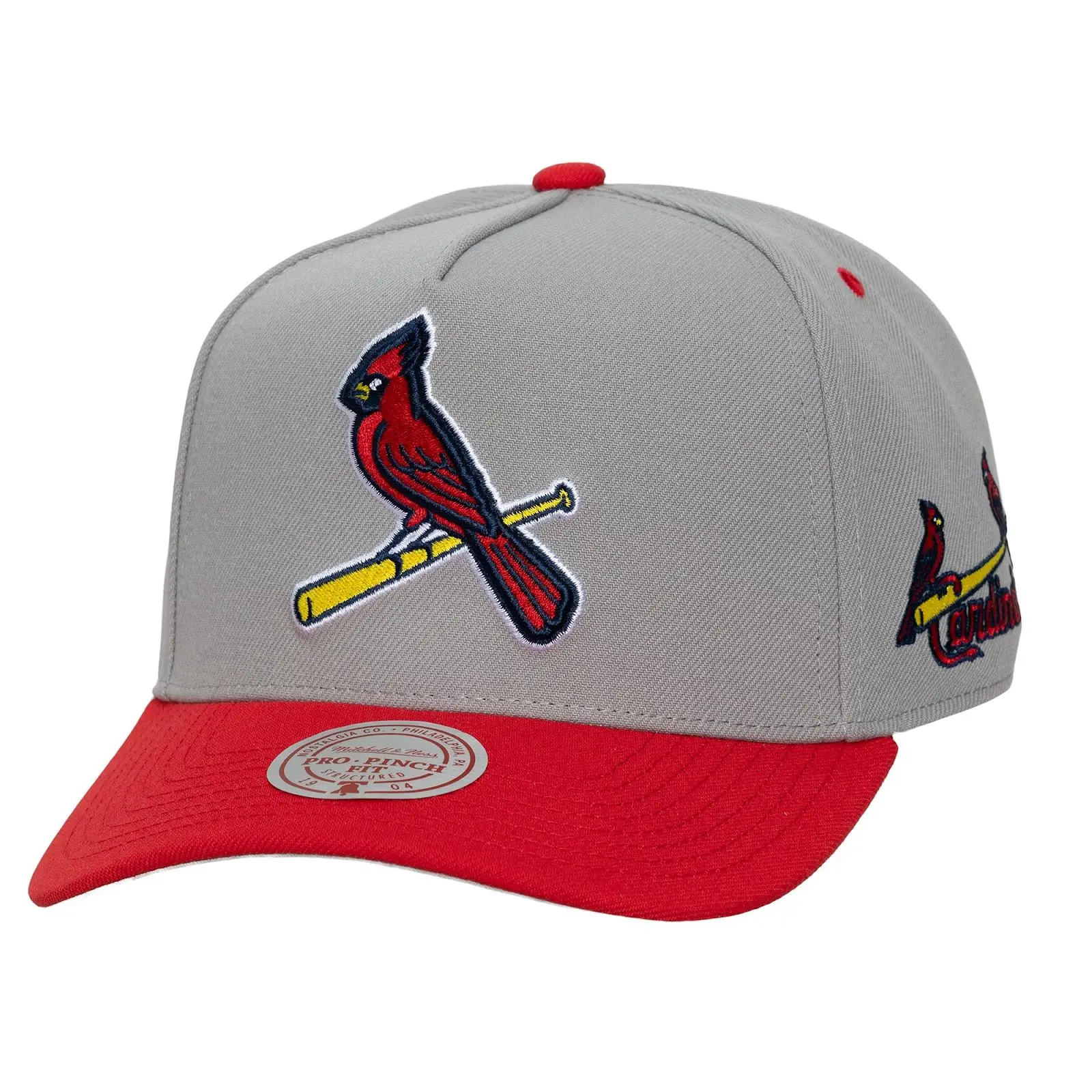 St. Louis Cardinals Gray/Red Legendary Away Pro Pinch Snapback Hat MLB Throwback Cap Adjustable Fan Gear Mitchell & Ness