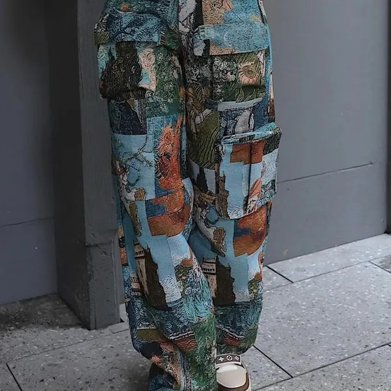【Black Friday】Women's Patchwork Art-Print Cargo Pants, Baggy Casual Streetwear Trousers with Pockets for Outdoor Use and Daily Wear Year-Round