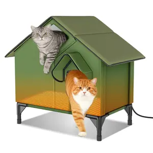 Puspaw Outdoor Cat House - Weatherproof Large Cat Shelter for Outside with Roof Window- Insulated Elevated House for Stray/Barn Cats with Removable Heating Pad - Feral Cat House