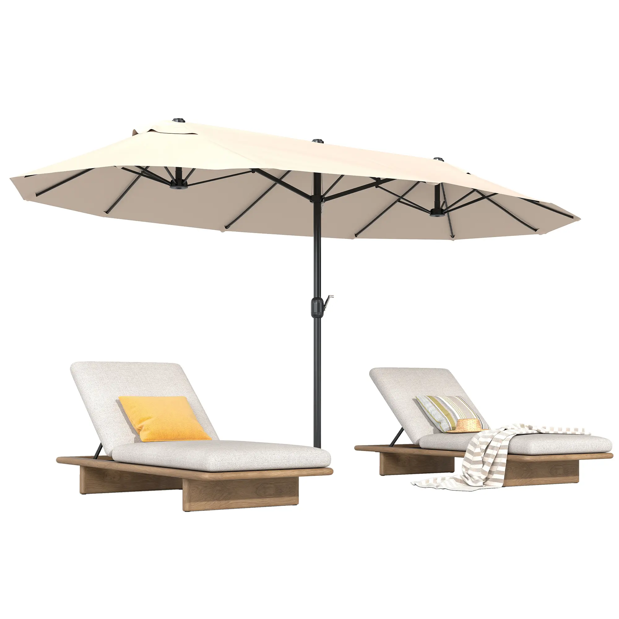 Outsunny 15 ft Extra-Large Double-Sided Patio Umbrella (Patio Parasol) - Sturdy, Simple Design with Crank Handle, Air Vents, Adjustable Shade, DEHP-Free Outdoor Fabric for Sun Protection, Backyard Deck, Outdoor Patio