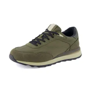 CUSHIONAIRE Men's Crest lace up Sneaker with +Comfort Foam -Olive 11