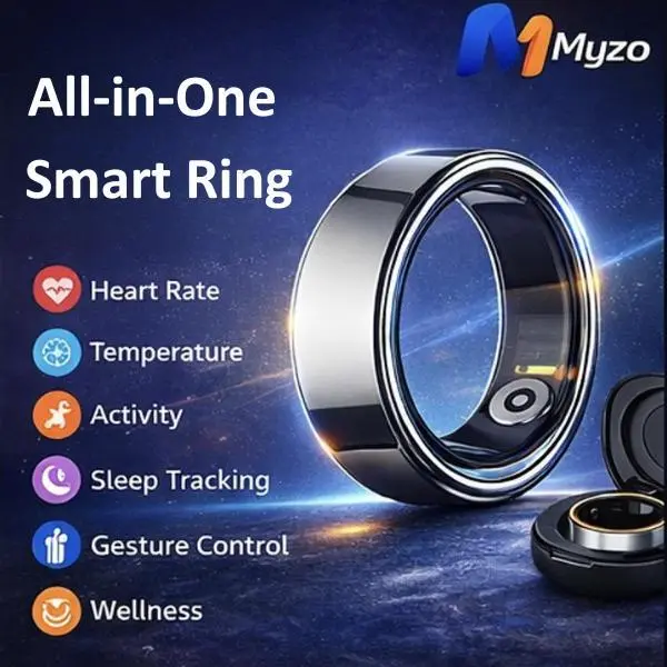 Myzo All-in-one R09 Smart Ring – Body Temp/HRV/Heart Rate/Stress/Menstruation/Steps/Calories/Remote control