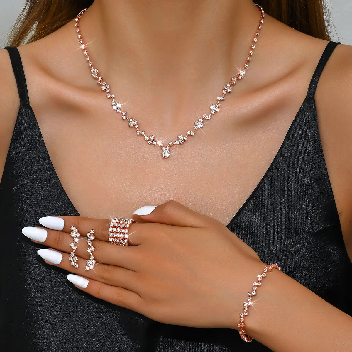 425785424 5 rose gold necklace earrings