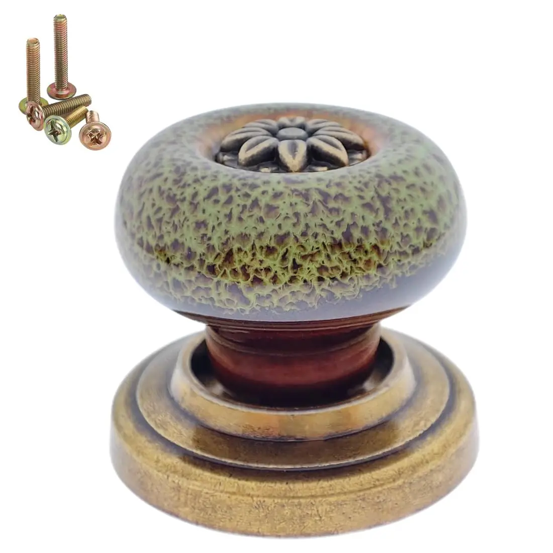 10 Pack Retro Ceramic Knobs  Vintage Dresser Leopard Kitchen Petal Cabinet Pulls Rustic Zinc Alloy Base Backplate Cupboard Wardrobe Drawer Door Handles (leopard Print -green)