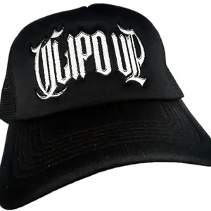 CLIPDUP TRUCKER HAT ADJUSTABLE SIZING ONE SIZE FITS ALL BARBER GEAR HAIRCUTTING CAP BLACK WITH WHITE EMBROIDERED LOGO