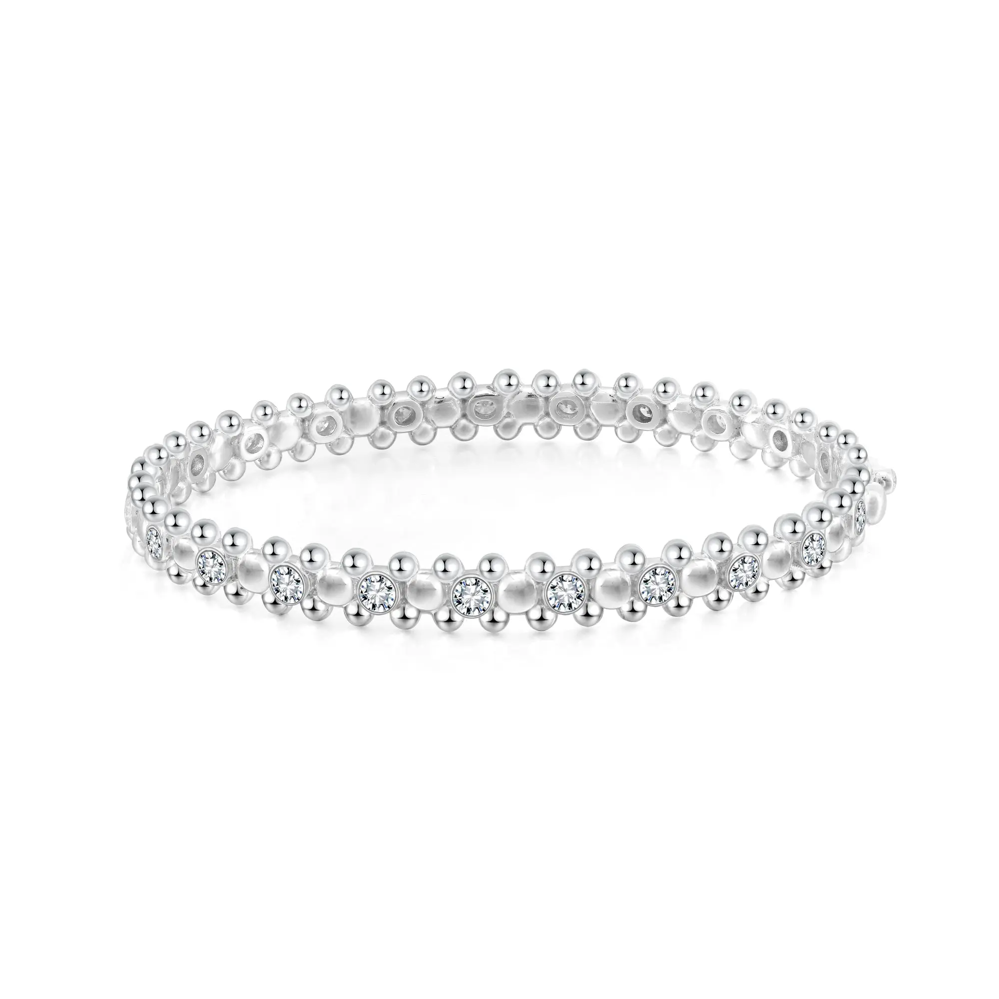CERBERUS Bangle with Moissanites White Gold Vermeil