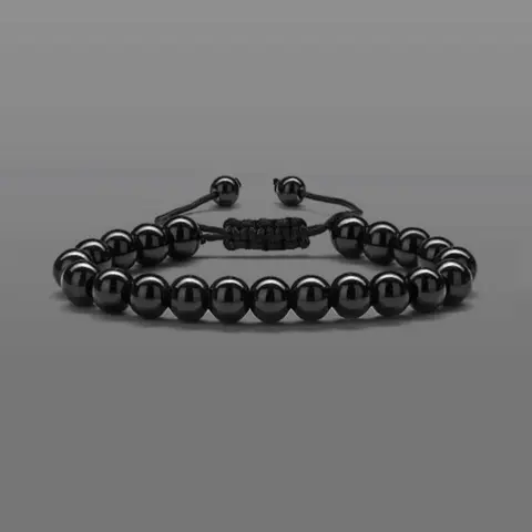 Men's Simple Beaded Bracelet, Casual Adjustable Beaded Bracelet for Daily Wear, Fashion Black Onyx Accessories for Men