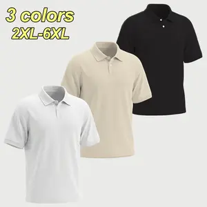2XL–6XL Plus Size Men’s Clothing: Solid Color Polo Shirt with Turn-Down Collar, Summer Breathable Business Casual Short-Sleeve T-Shirt, Loose Fit Flattering Versatile Style, Suitable for Daily Commuting and Office Outings