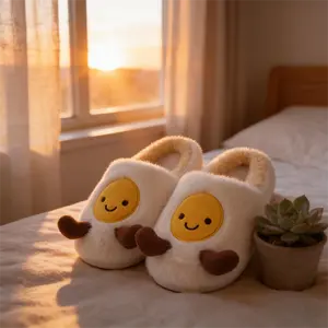 Sunny Side Up Egg Slippers for Women | Whimsical Food Design Home Footwear | Cozy Gift