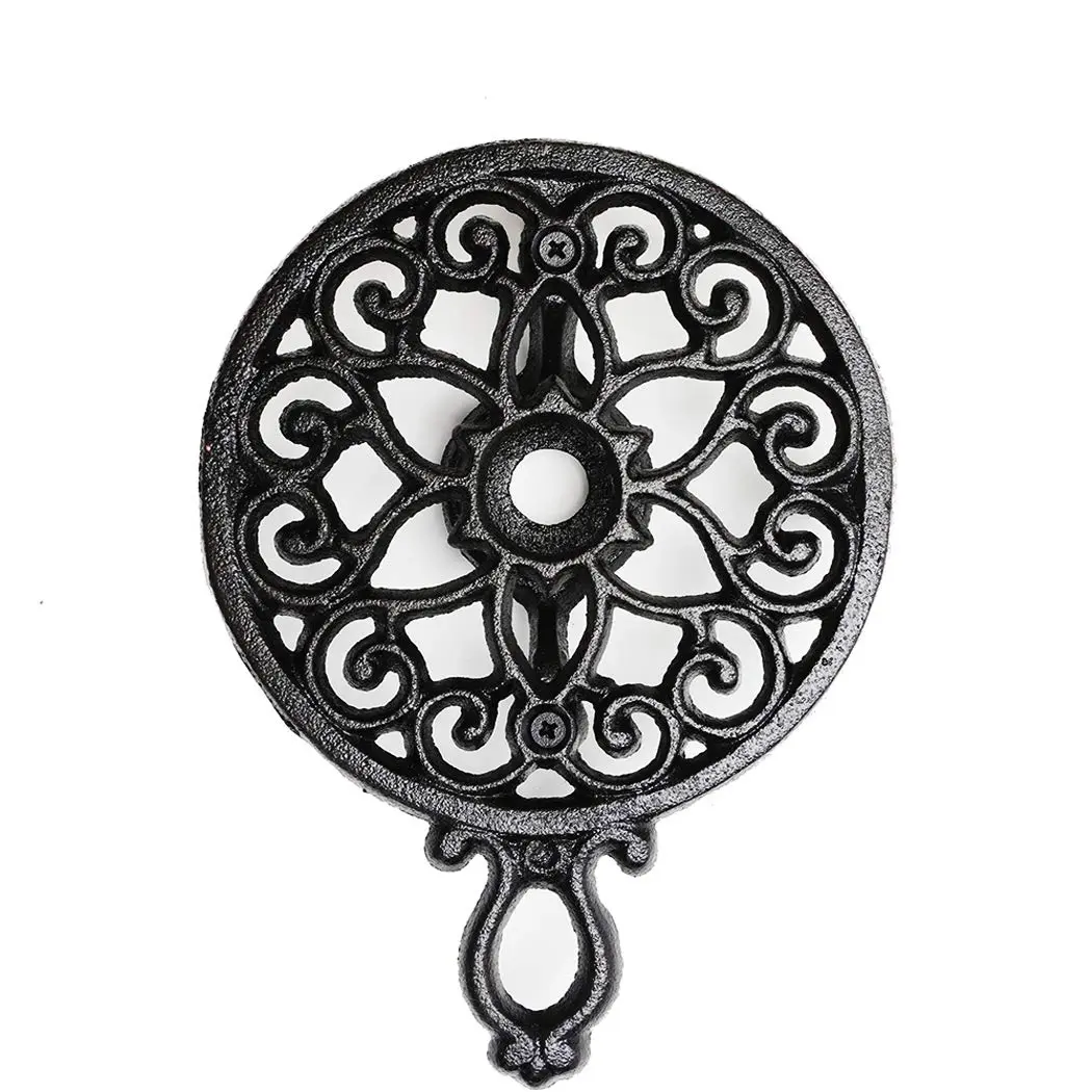 Sungmor Cast Iron Teapot Warmer - Vintage Rustic Graceful Pattern, Heat-Resistant Decorative Stand with Tealight Holder for Tea, Coffee Heating (holds 1 candle)