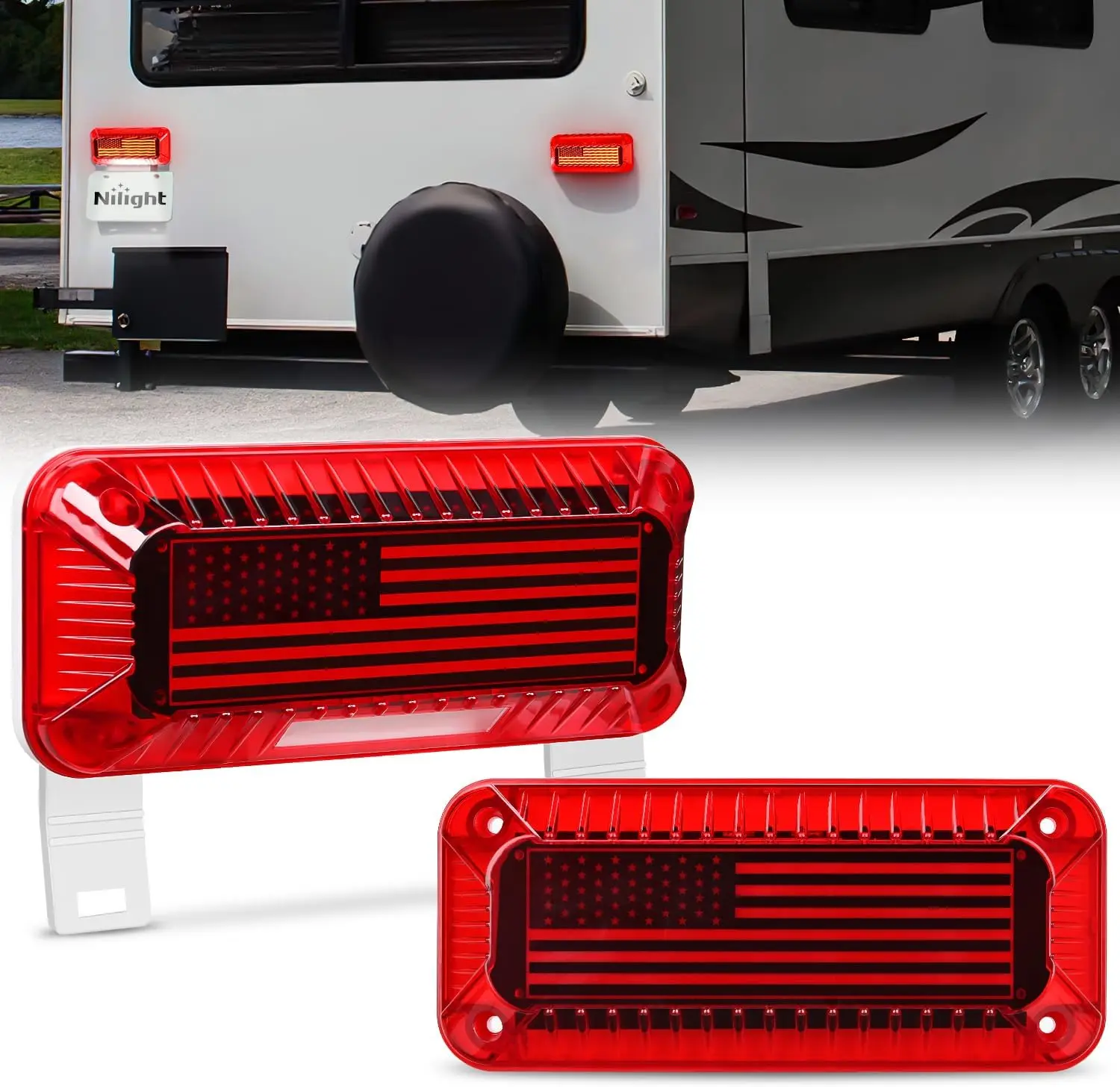 Nilight 2PCS 72-LED RV Tail Lights, Red Running Stop Brake Turn Signals, White License Plate Light, Surface-Mount Waterproof Taillights for RV, Camper Van Led Led Backlights