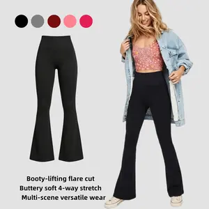 Women’s mid-rise flared leggings, stretchy yoga pants, long length, Y2K casual streetwear joggers