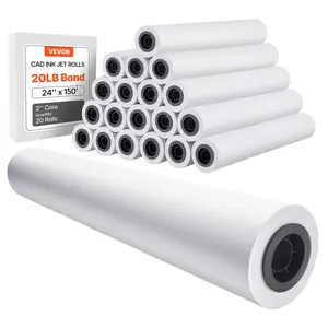 VEVOR Wide Format Paper, 24 in x 150 ft Plotter Roll, 20 Rolls CAD Bond Rolls with 2 in Core, 20 LB Bond Paper Rolls, Ideal for CAD Drawings, Engineering Plans, GIS Maps, and Architectural Designs