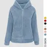 【Black Friday】Women's Soft Plush Long Sleeve Drawstring Hooded Jacket, Solid Color Zipper Outerwear with Pockets, Casual Minimalist Jacket for Daily Wear, Autumn and Winter Clothes