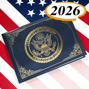 US Citizenship Certificate Holder Navy PU Gold Foil Embossed Padded Protection for 2026-2018 Certificates Secure Protector 14th Amendment American Flag Design