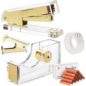 Stapler and Tape Dispenser Set, Desk Accessories Office Supplies Includes Tape, Staple Remover and 1000 count 24/6 Staples, Modern Cute Stapler Set for Desk