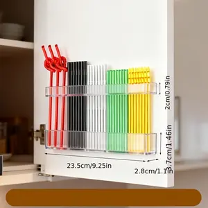 Transparent White Two-Tone Acrylic Straw Storage Box & Wall-Mounted Shelf - Drill-Free Suitable for Cabinets, Space-Saving Straw Holder with Hanging Rack, No Assembly Required, Pantry, Organization (No Metal Parts), Utility Racks
