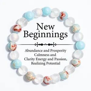 Genuine Aura Quartz And Natural Sea Sediment Bead Stackable Bracelet, Unisex, Couple, Men And Women Accessory - Perfect Valentine'S Day Jewelry Gift For Loved Ones, Friends And Family