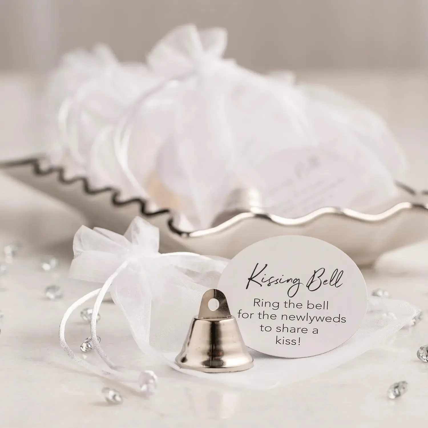 Bulk 144 Pc. Silver Wedding Bell Favor Kit for 48