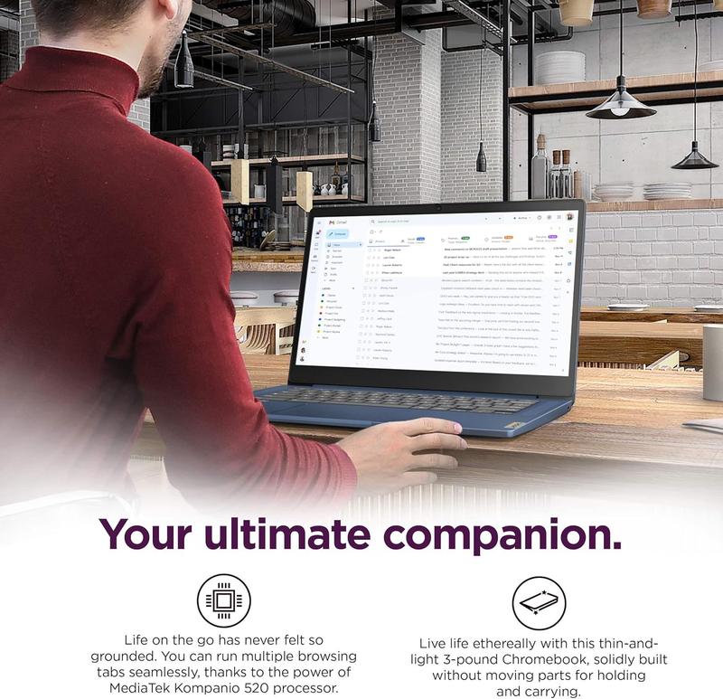 Lenovo Chromebook 14 Touchscreen Laptop, 8-Core 2.0GHz Processor, 4GB RAM, 64GB eMMC, Anti-Glare, 13-Hr Long Battery Life, Webcam, Chrome OS w/Google AI, Blue