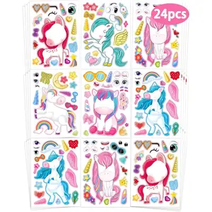 24 Pcs Make Your Own Unicorn Sticker Sheet, Unicorn Party Favors Face Stickers for Kids Girls Toddlers Crafts Activities Bags Birthday Party Favors Valentines Day Gifts for Kids Classroom