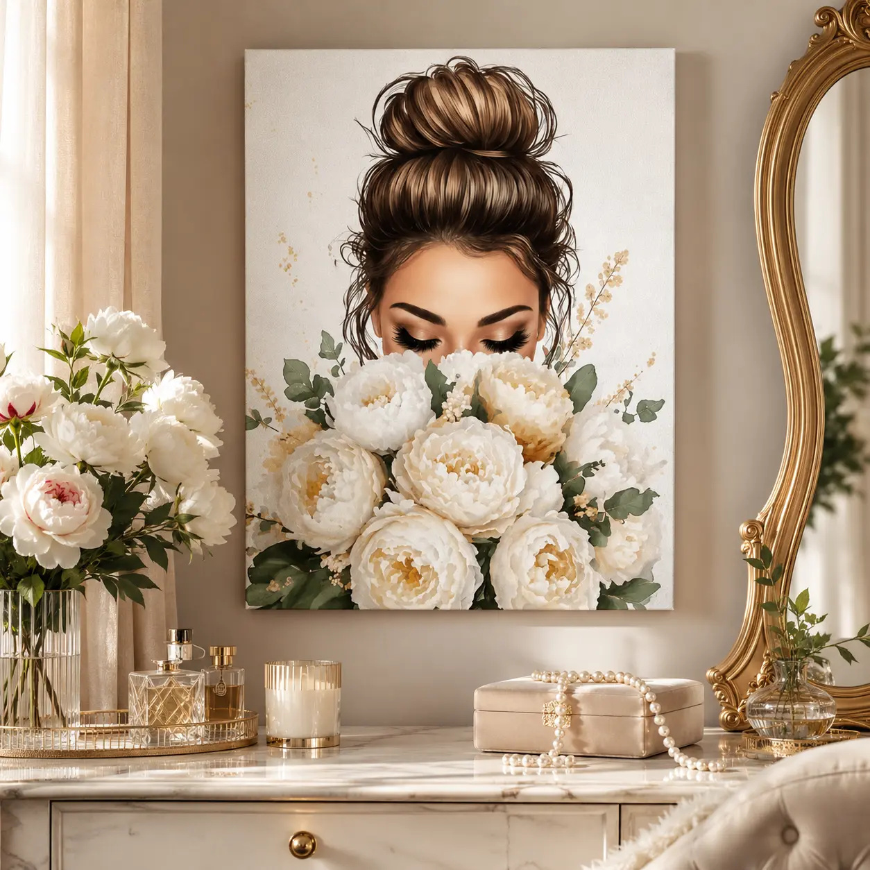 Figure & Flower Pattern Canvas Painting with Frame, 1 Count Modern Simple Wall Art Painting, Wall Art Decor for Home Living Room Bedroom Office