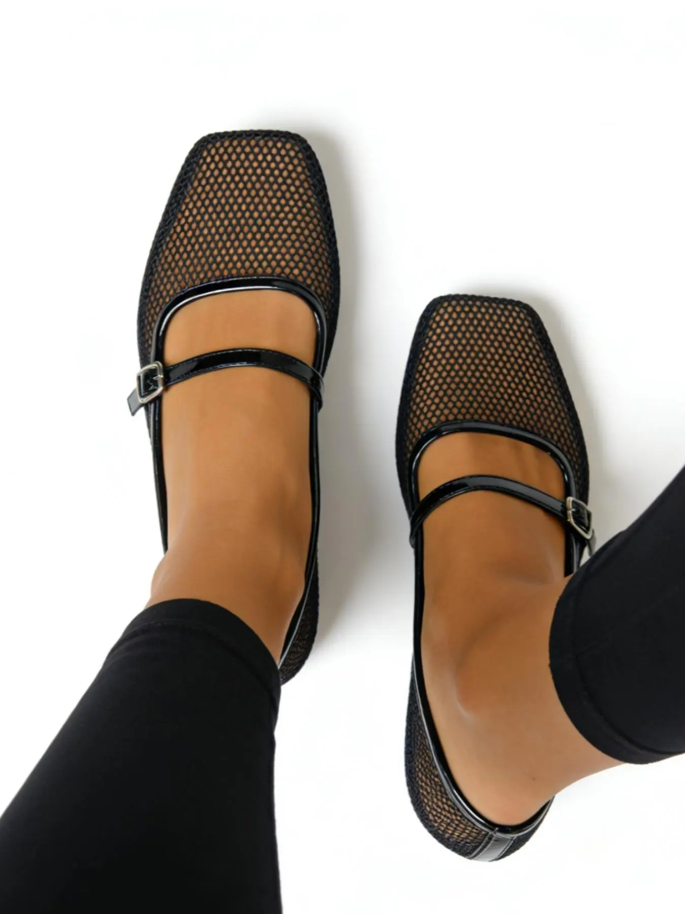 Women's Hollow Out Classic Mary Jane Sandals, Square Toe Summer Breathable Flat Walking Shoes, Casual Textile Upper Rubber Sole, Plain Pattern, Casual Summer Flats