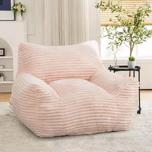 Bean Bag Chair, Big Bean Bag Chairs, Large Beanbag Chair with Filler, Stuffed Bean Bag Chair with Filling for Living Room (Corduroy Fabric in Pink, 39.4" D×41.8" W×30.8" H)