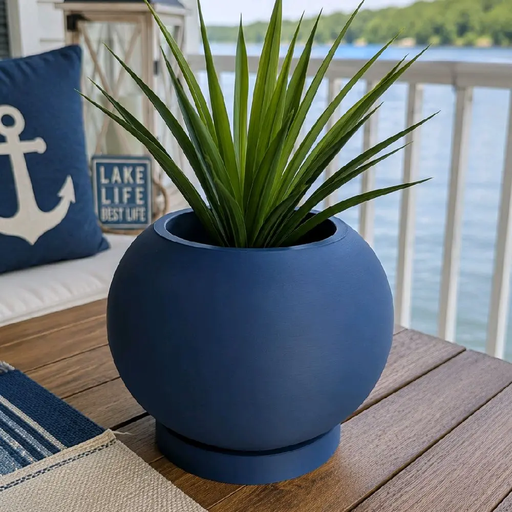 Orb Bloom Planter with Drip Tray | 3D Printed Modern Round Plant Pot