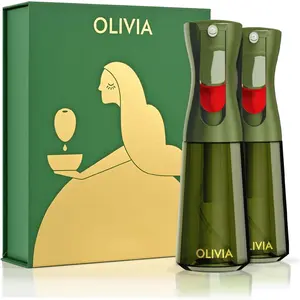 OLIVIA Oil Sprayer for Cooking, 2 Pack Green Olive Oil Sprayer, 200ML Oil Dispenser for, Continuous Oil Spray Bottle with Portion for Air Fryer, Salad, BBQ
