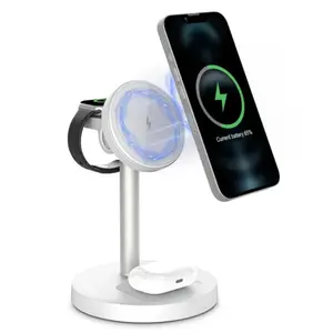 Three-In-One Wireless Charging Station Smart Charging Dock 15w Fast Charge Mag-Safe Magnetic Charger Stand for Apple iPhone 12-16 Series, Samsung Galaxy Phones