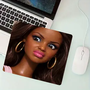 Sassy Disgusted Black Hair Doll Small Square Mouse Pad, Stitched Lockedge Rubber Anti-Slip Protective Desk Mat, Ideal for Meme Fans, Gamers & Home Desktop Decor
