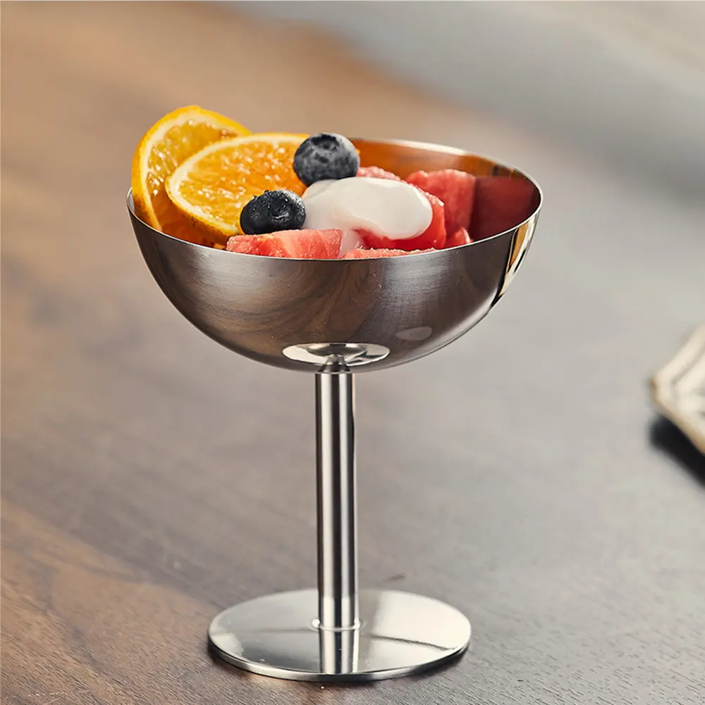 1pc/2pcs  ，Stainless Steel Ice Cream Cup, Sturdy High Foot Design Dessert Glass for Bars and Ktvs, Margarita Cocktail Glasses, Kitchen Drinkware Cups, Party Accessories