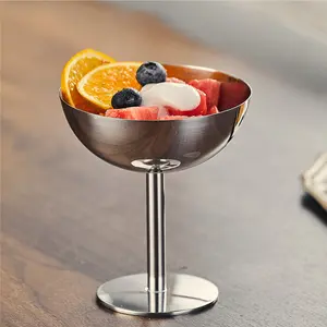 1pc/2pcs  ，Stainless Steel Ice Cream Cup, High Foot Dessert Glass for Bars and Ktvs, Margarita Cocktail Glasses, Party Accessories