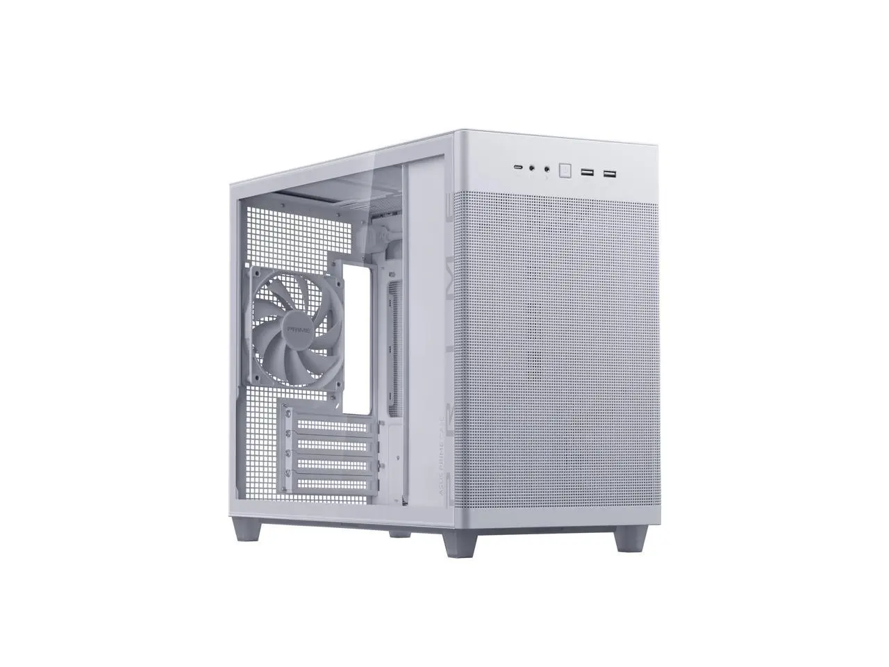 ASUS Prime AP201 White MicroATX Tempered Glass Edition Supports Graphics Cards up to 338mm, 360mm Coolers, & Standard ATX PSUs, Tool-Free Side Panels, Tempered Glass Side & Front Panel USB Type-C®