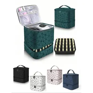 Nail Polish Storage Box, PU Leather Dual-Layer Organizer, Holds 30 Bottles, Portable Design with Handle, Ideal for Nail Care, Makeup Storage Bag