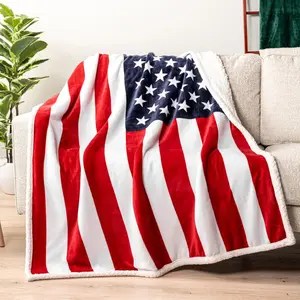 Patriotic American Flag Sherpa Throw Blanket Soft Plush Fleece Cozy Warm Bed Sofa Couch Blanket Bedroom Decor Home Essentials Gifts for Men Fathers Day Gifts Mens Gifts