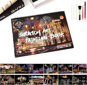 Scratch Art Book for Adults - 12 count Scratch Painting Foil Art for Adults Scratch City Series Books Foil Engraving Scratch Art Adult Set with 6 Tools