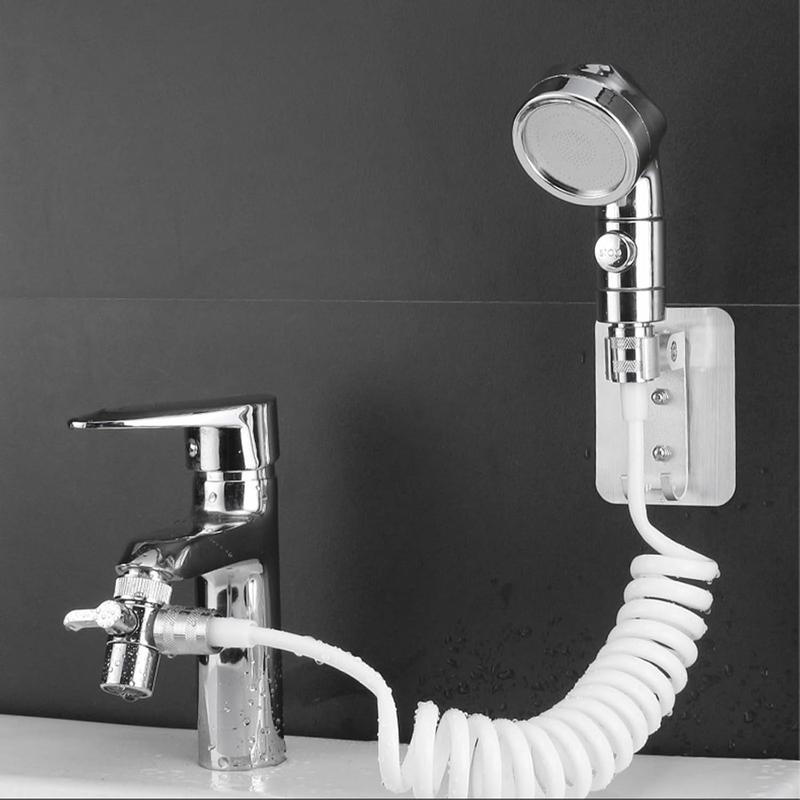Universal Sink Sprayer with Hose, Handheld Faucet Adapter with Water Saving Switch, Ideal for Kitchen Sinks, Pet Bathrooms, Showers, Cleaning, Handheld Shower Heads