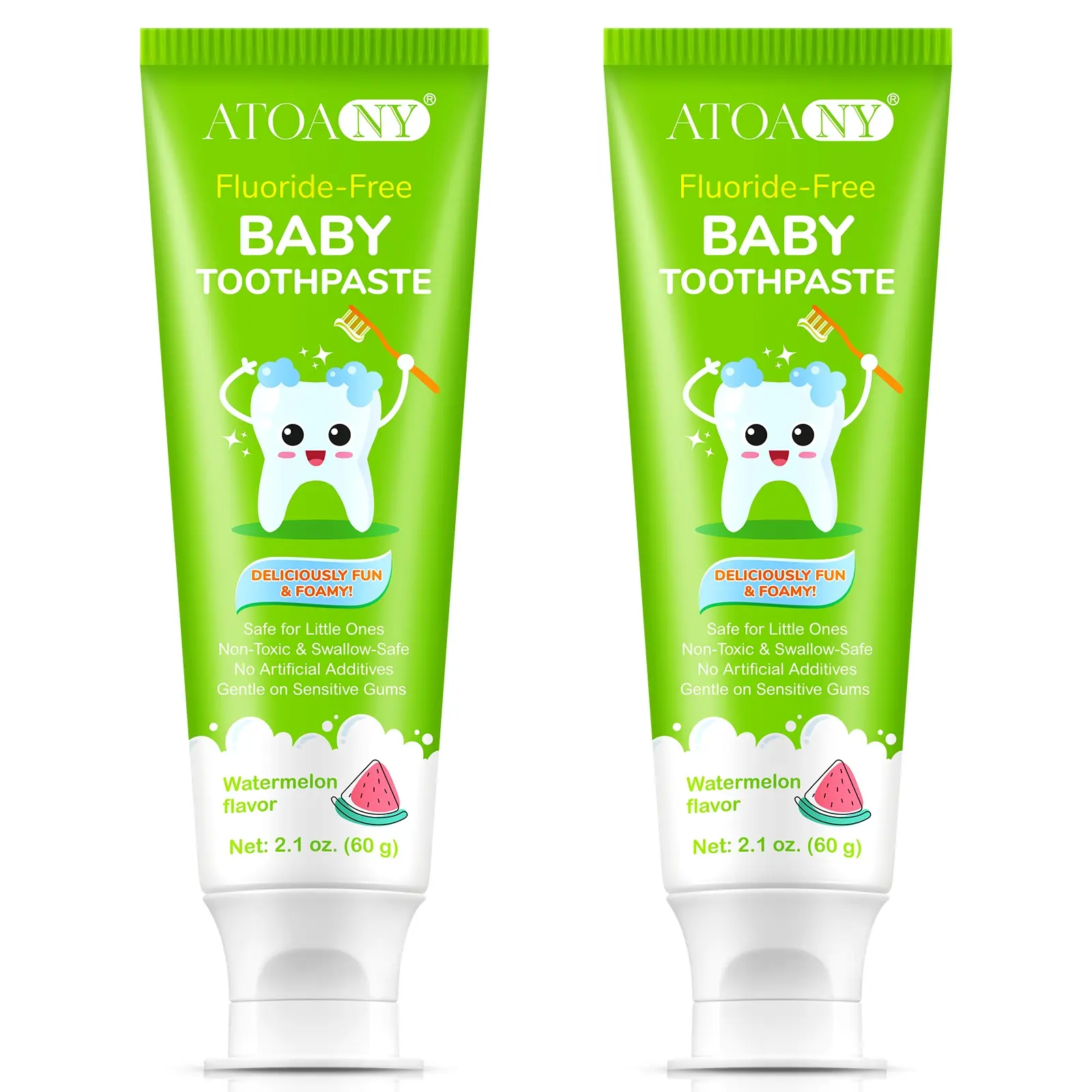Atoany Watermelon Flavor Children Toothpaste 60g X 2 Boxes, Fluoride-Free, Sugar-Free, Contains Xylitol, Premium Kids Dental Care Toothpaste