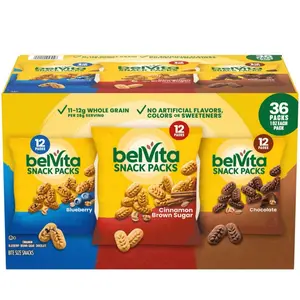 Bites Breakfast Biscuits Variety Pack 1 Oz 36 Pack - Blueberry Cinnamon Brown Sugar & Chocolate Snack Packs with Whole Grain